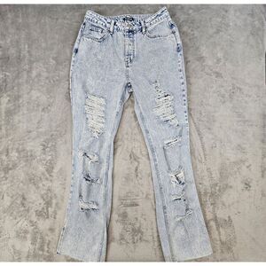 Flamingo Jeans M‎ 28x32 Acid Wash Distressed Destroyed Flared Button Fly Grunge